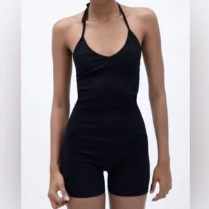 Zara Limitless Contour Collection Knit Bodysuit Black Cutout Shorts Size M-L